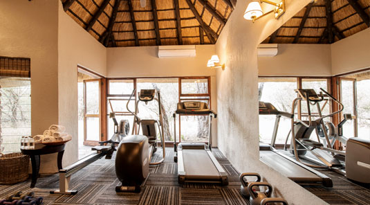 Small gym at Dulini Safari Lodge. Dulini is located in the Big 5 Sabi Sand Game Reserve in South Africa