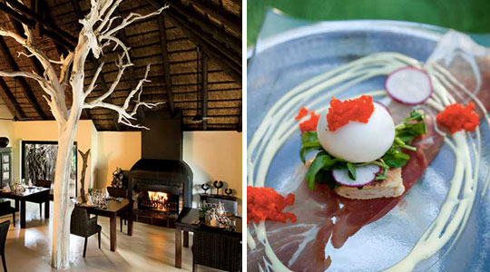 Ivory Lodge's dining room and cuisine served at Lion Sand in the Sabi Sand Private Game Reserve, South Africa