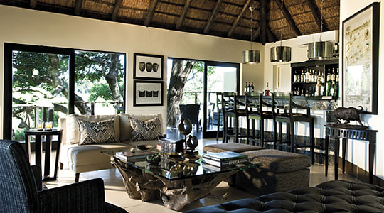 Main Lodge Bar area at Lion Sand's Ivory Lodge in the Sabi Sand Private Game Reserve, South Africaa