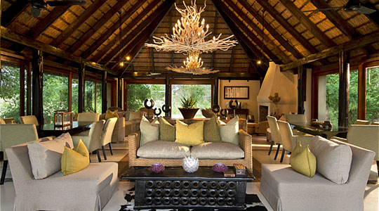 Main Lodge lounge area at Lion Sands River Lodge located in the Sabi Sand Private Game Reserve, South Africa