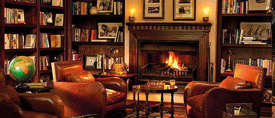 Main Lodge Library Fire Place Lion Sands Tinga Lodge Sabi Sand Private Game Reserve Accommodation Booking