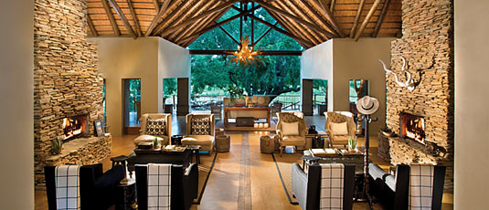 Main lodge lounge at Lion Sands Tinga Lodge in the Big 5 Sabi Sand Private Game Reserve located in South Africa