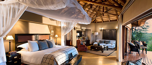 Suite's private lounge and deck at Lion Sands Tinga Lodge in the Sabi Sand Private Game Reserve, South Africa